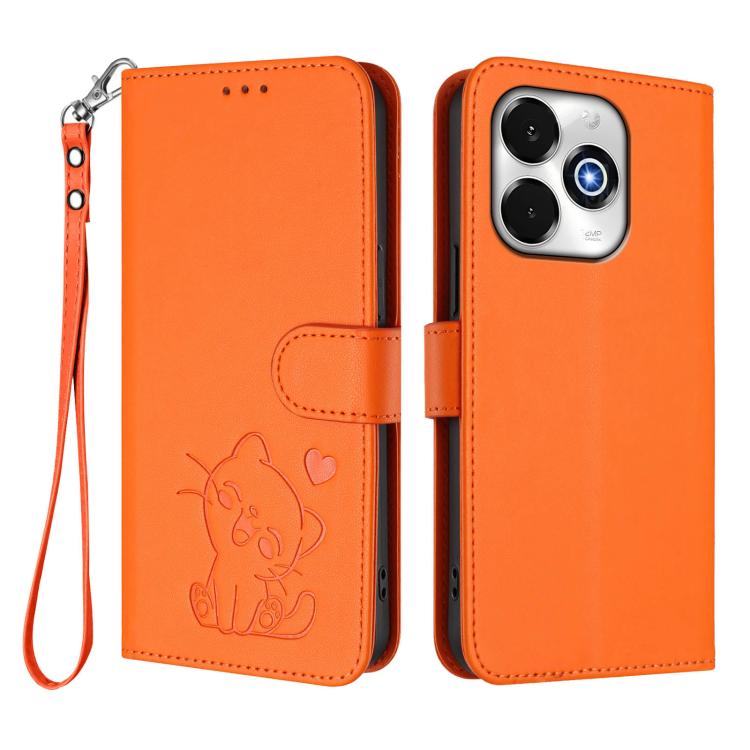 For Umidigi G100x Embossed Heart Cat Leather Phone Case with Hand Strap