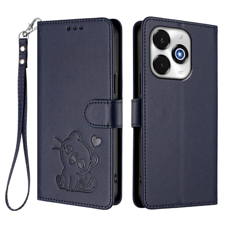 For Umidigi G100x Embossed Heart Cat Leather Phone Case with Hand Strap