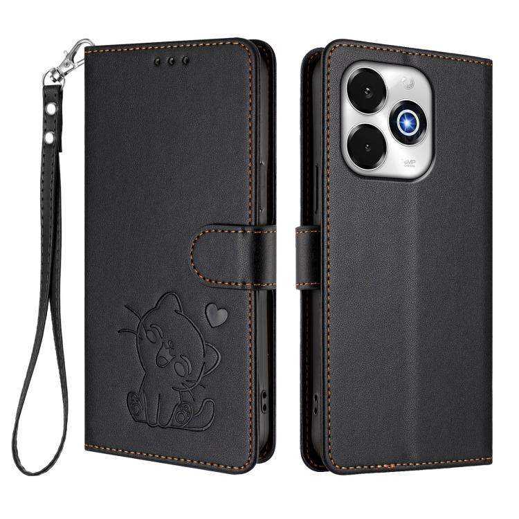 For Umidigi G100x Embossed Heart Cat Leather Phone Case with Hand Strap