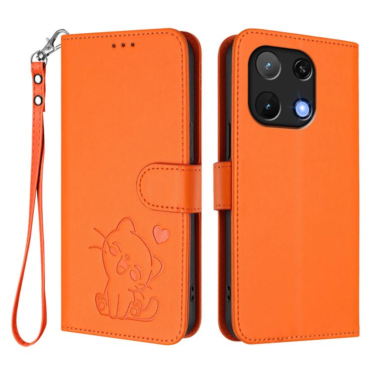 For Umidigi Note 90 Embossed Heart Cat Leather Phone Case with Hand Strap