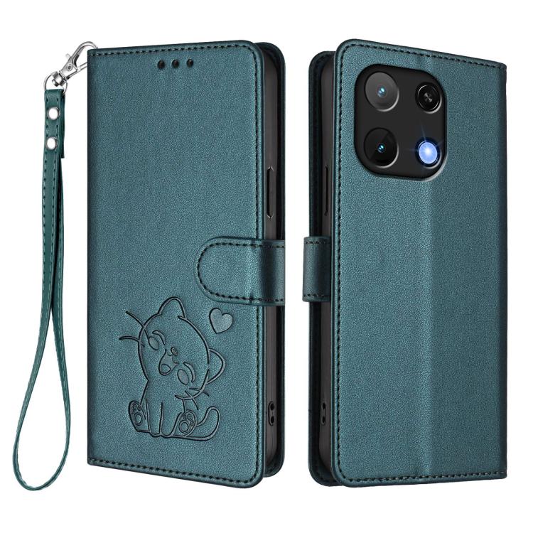 For Umidigi Note 90 Embossed Heart Cat Leather Phone Case with Hand Strap