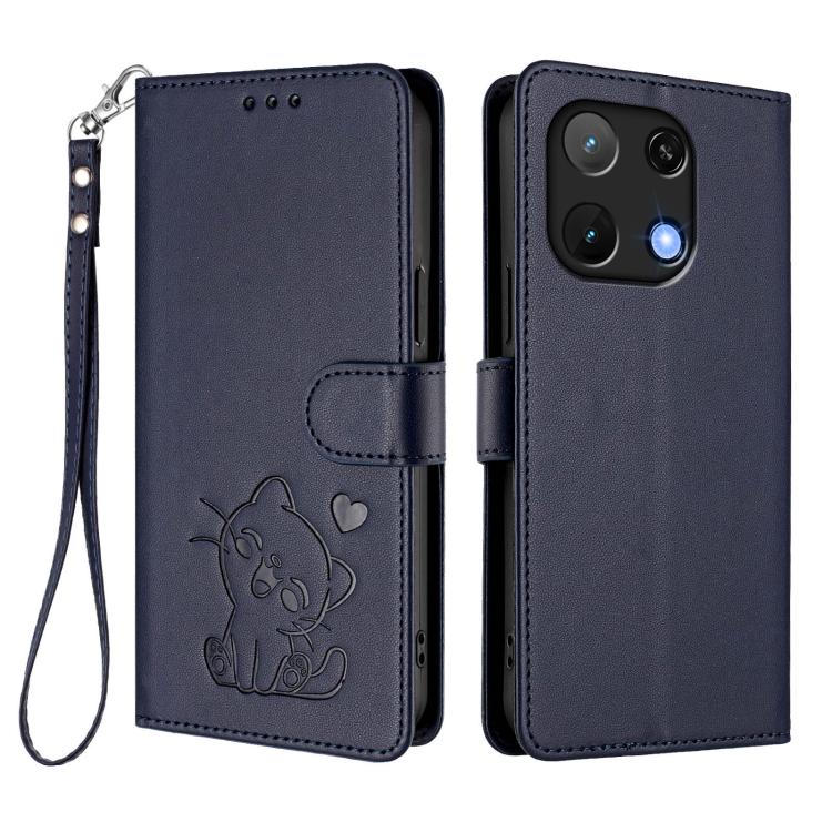 For Umidigi Note 90 Embossed Heart Cat Leather Phone Case with Hand Strap