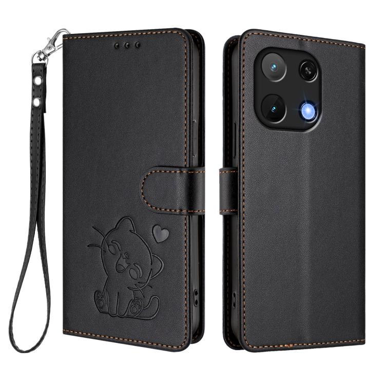For Umidigi Note 90 Embossed Heart Cat Leather Phone Case with Hand Strap