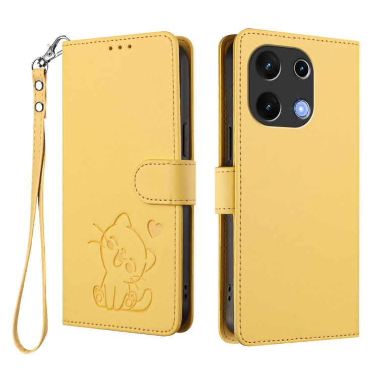 For Umidigi Note 100 Embossed Heart Cat Leather Phone Case with Hand Strap