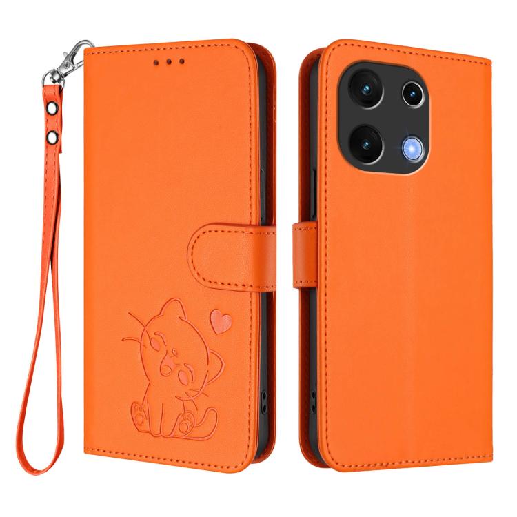 For Umidigi Note 100 Embossed Heart Cat Leather Phone Case with Hand Strap