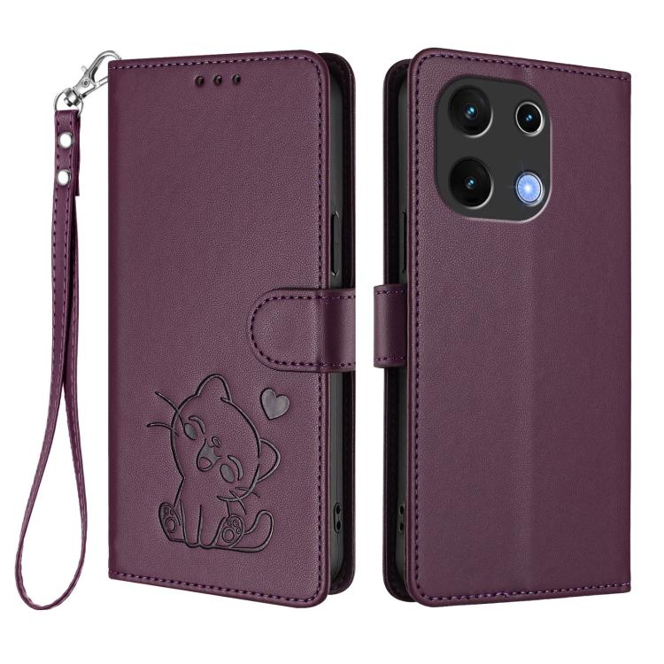 For Umidigi Note 100 Embossed Heart Cat Leather Phone Case with Hand Strap