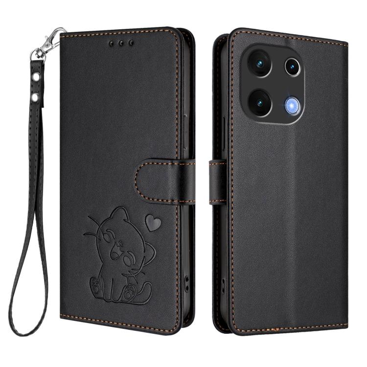 For Umidigi Note 100 Embossed Heart Cat Leather Phone Case with Hand Strap