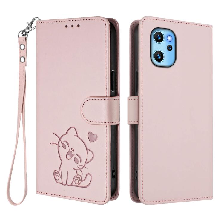 For Umidigi Power 7 Max Embossed Heart Cat Leather Phone Case with Hand Strap