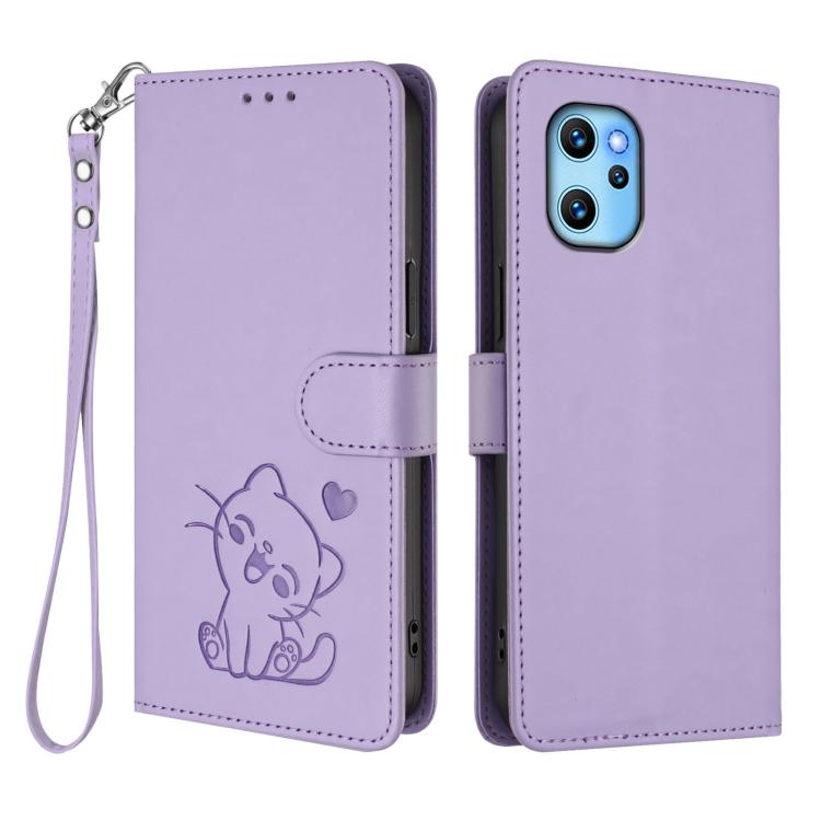 For Umidigi Power 7 Max Embossed Heart Cat Leather Phone Case with Hand Strap