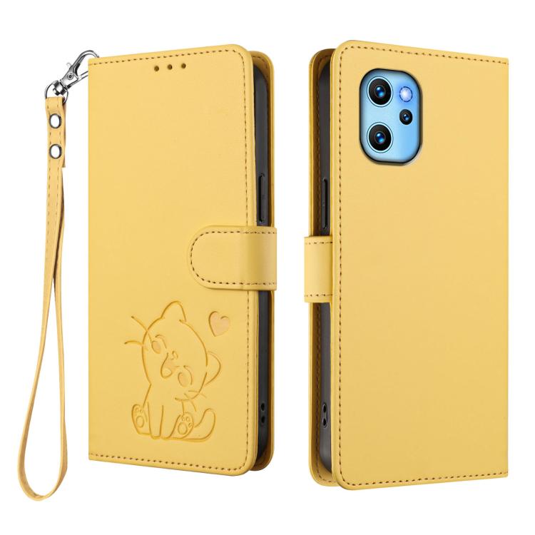 For Umidigi Power 7 Max Embossed Heart Cat Leather Phone Case with Hand Strap