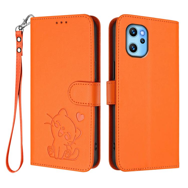 For Umidigi Power 7 Max Embossed Heart Cat Leather Phone Case with Hand Strap