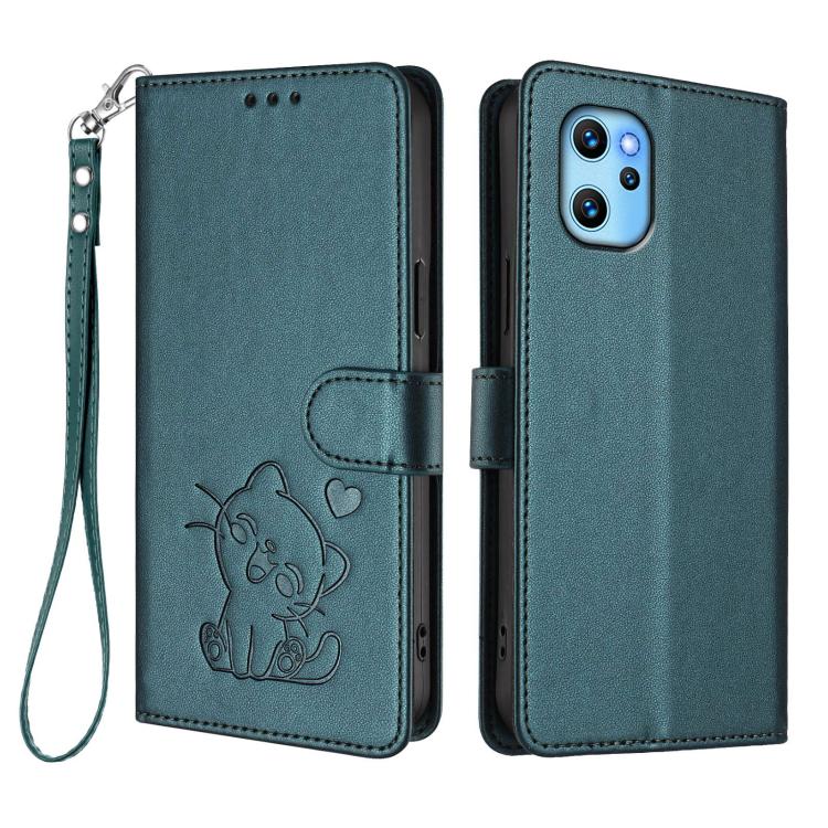 For Umidigi Power 7 Max Embossed Heart Cat Leather Phone Case with Hand Strap