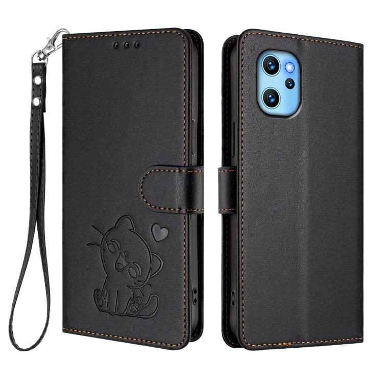 For Umidigi Power 7 Max Embossed Heart Cat Leather Phone Case with Hand Strap