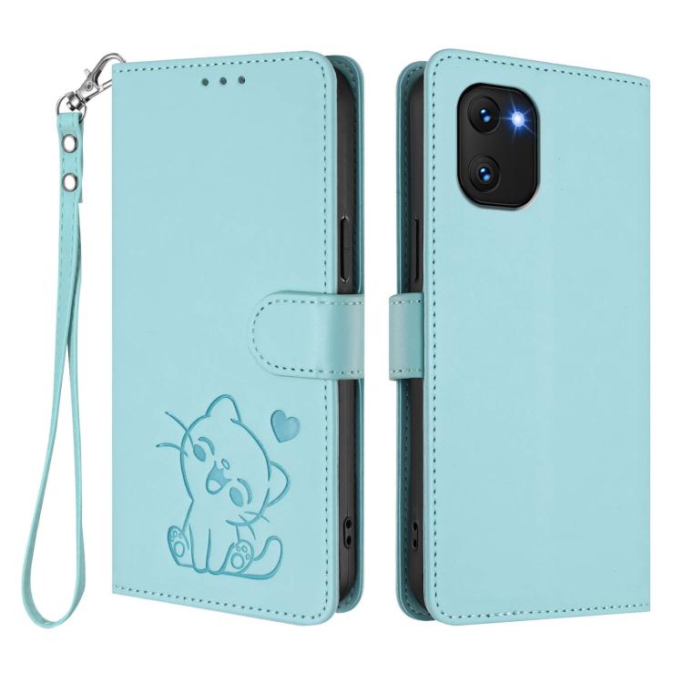 For Umidigi Power 7 / 7S Embossed Heart Cat Leather Phone Case with Hand Strap