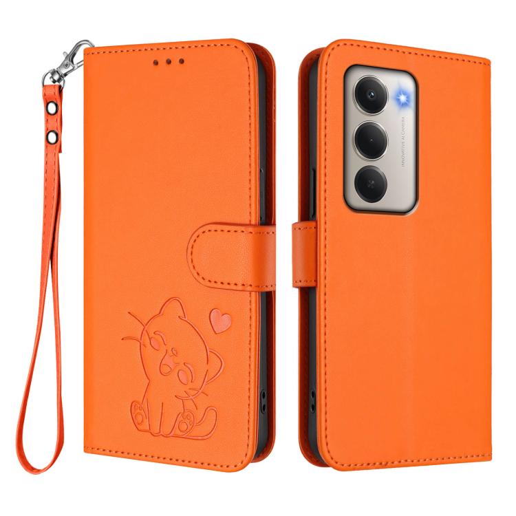 For Redmi 15 5G Global / 15 4G SEA 169.5mm Embossed Heart Cat Leather Phone Case with Hand Strap