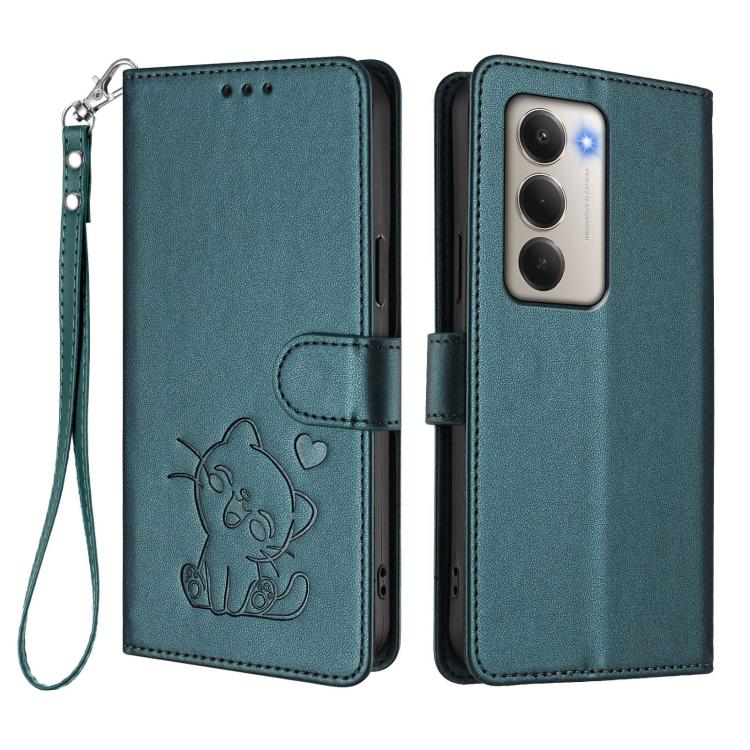 For Redmi 15 5G Global / 15 4G SEA 169.5mm Embossed Heart Cat Leather Phone Case with Hand Strap