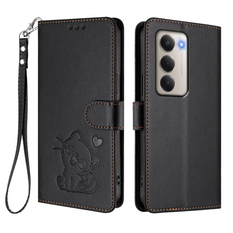 For Redmi 15 5G Global / 15 4G SEA 169.5mm Embossed Heart Cat Leather Phone Case with Hand Strap