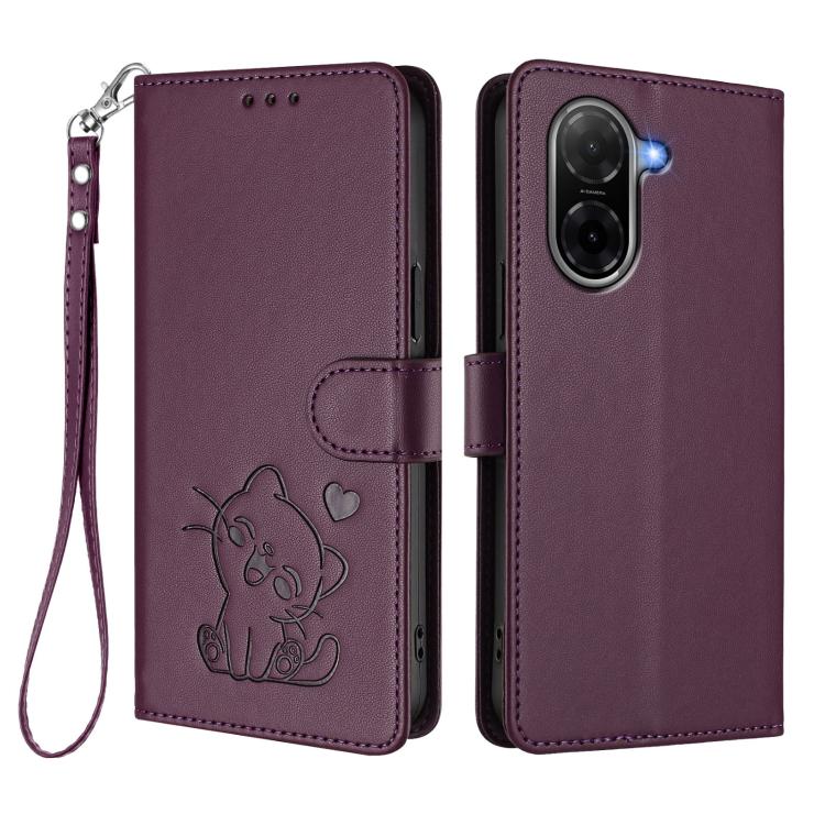 For Redmi A5 4G 173.3mm Embossed Heart Cat Leather Phone Case with Hand Strap