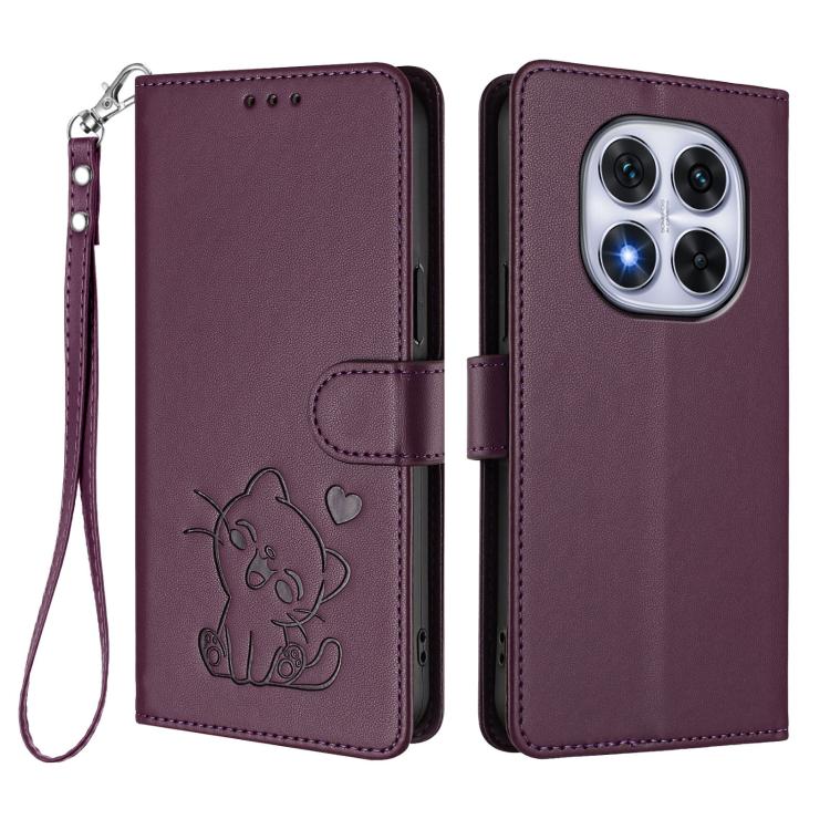 For Redmi Note 14 Pro 4G Global Embossed Heart Cat Leather Phone Case with Hand Strap