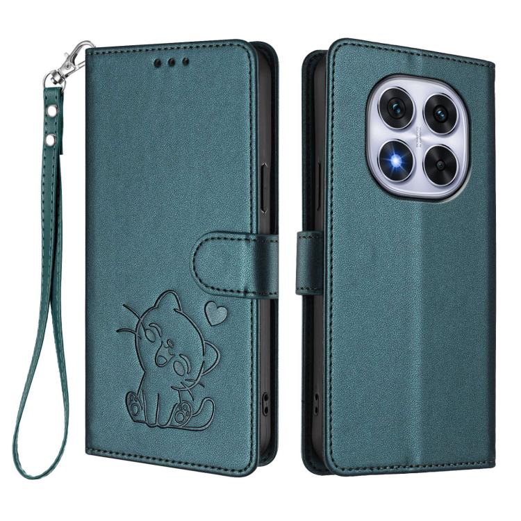 For Redmi Note 14 Pro 4G Global Embossed Heart Cat Leather Phone Case with Hand Strap