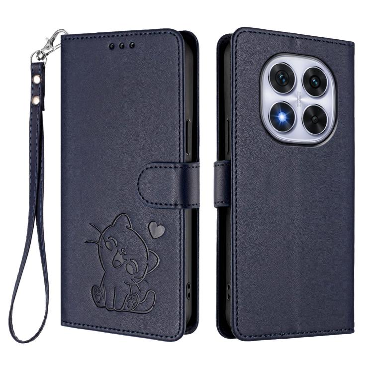 For Redmi Note 14 Pro 4G Global Embossed Heart Cat Leather Phone Case with Hand Strap
