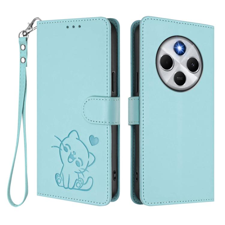 For Redmi A4 5G / A3 Pro / 14C 4G / 14R Embossed Heart Cat Leather Phone Case with Hand Strap