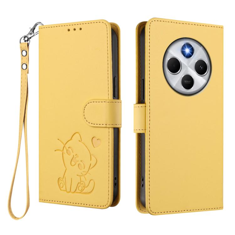 For Redmi A4 5G / A3 Pro / 14C 4G / 14R Embossed Heart Cat Leather Phone Case with Hand Strap