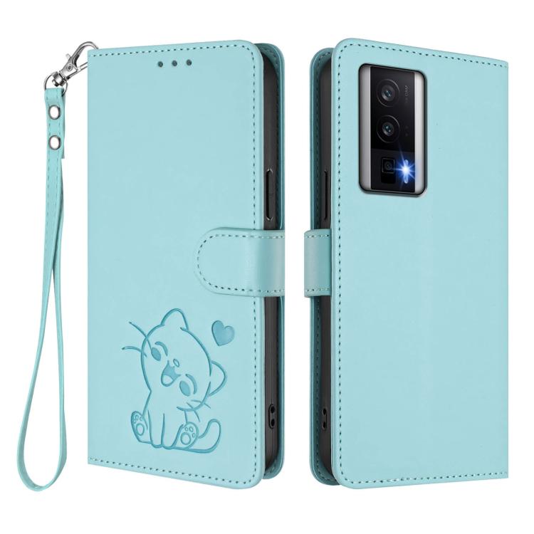 For Redmi K60 / K60 Pro Embossed Heart Cat Leather Phone Case with Hand Strap