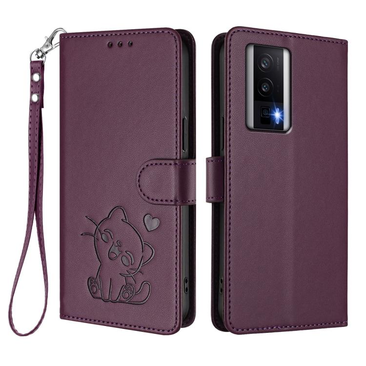 For Redmi K60 / K60 Pro Embossed Heart Cat Leather Phone Case with Hand Strap
