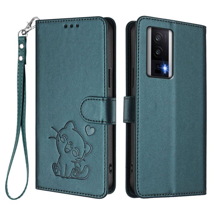 For Redmi K60 / K60 Pro Embossed Heart Cat Leather Phone Case with Hand Strap