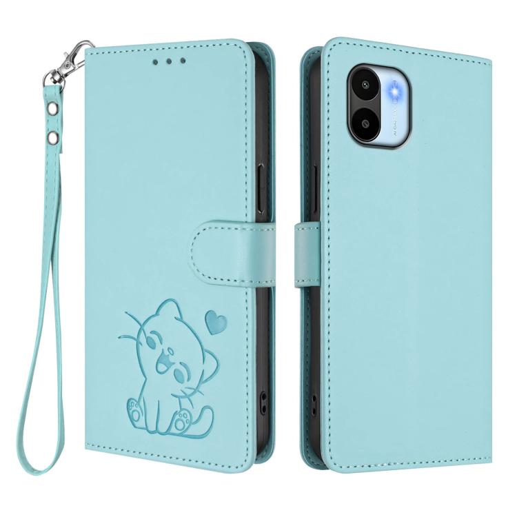 For Redmi A1 4G / A2 4G Embossed Heart Cat Leather Phone Case with Hand Strap