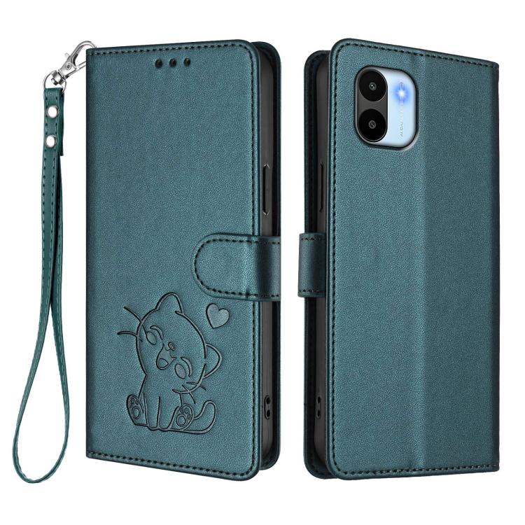 For Redmi A1 4G / A2 4G Embossed Heart Cat Leather Phone Case with Hand Strap