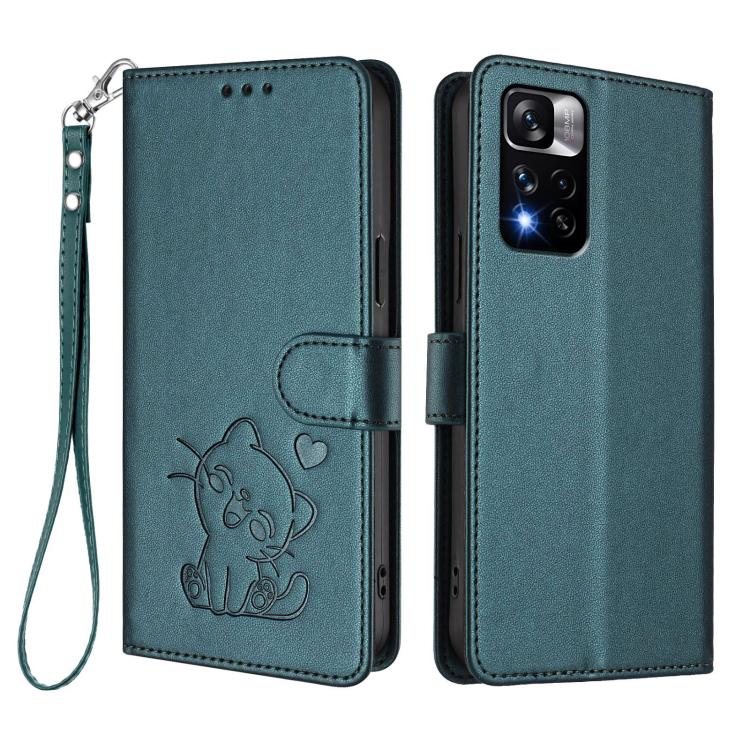 For Redmi Note 11 Pro+ 5G EU Embossed Heart Cat Leather Phone Case with Hand Strap