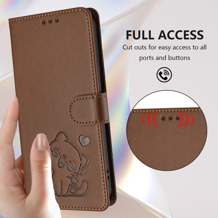 For Redmi 10A / 9C Embossed Heart Cat Leather Phone Case with Hand Strap