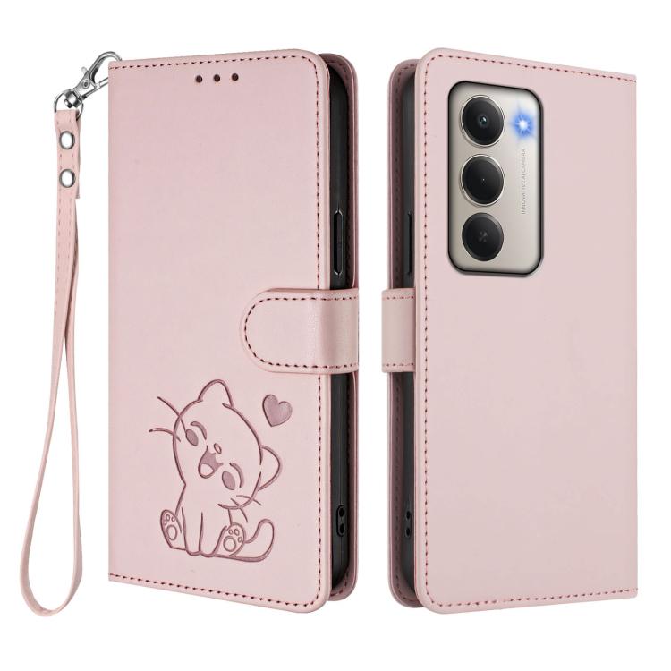 For Redmi 15 5G / 4G EU 171mm Embossed Heart Cat Leather Phone Case with Hand Strap