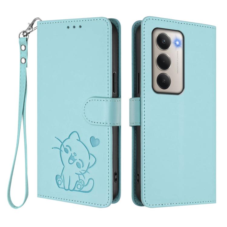For Redmi 15 5G / 4G EU 171mm Embossed Heart Cat Leather Phone Case with Hand Strap