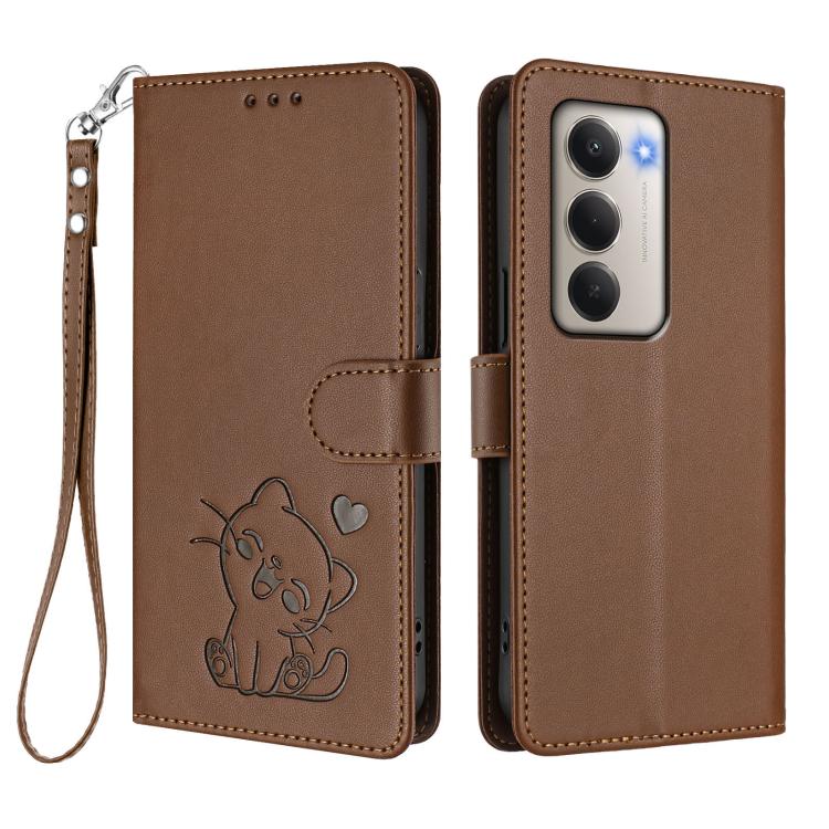 For Redmi 15 5G / 4G EU 171mm Embossed Heart Cat Leather Phone Case with Hand Strap