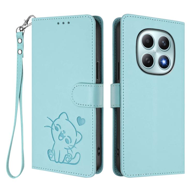 For Redmi Note 15 5G / 4G 164mm / Poco M8 5G Embossed Heart Cat Leather Phone Case with Hand Strap