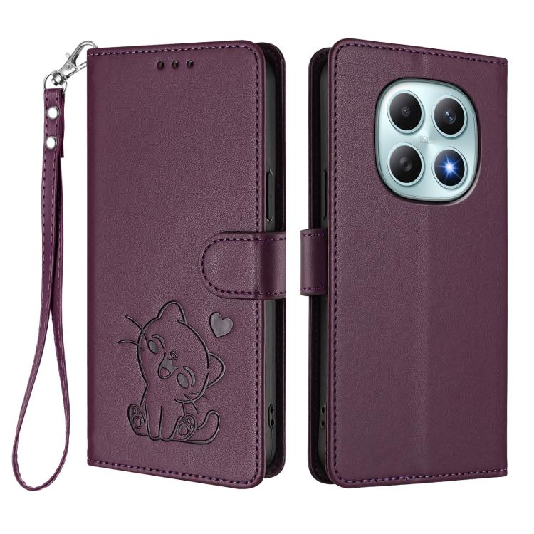 For Redmi Note 15 5G / 4G 164mm / Poco M8 5G Embossed Heart Cat Leather Phone Case with Hand Strap