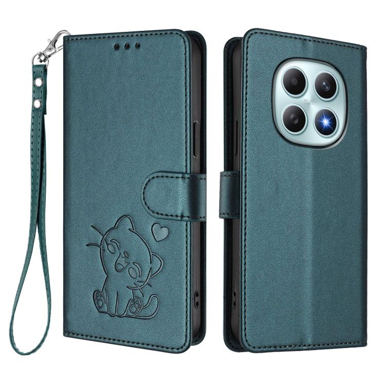 For Redmi Note 15 5G / 4G 164mm / Poco M8 5G Embossed Heart Cat Leather Phone Case with Hand Strap