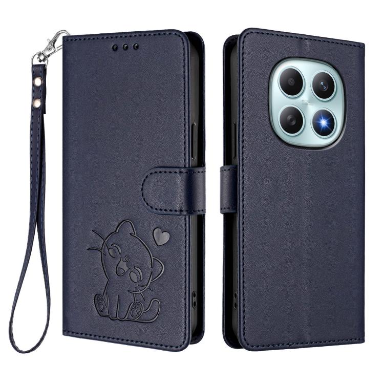 For Redmi Note 15 5G / 4G 164mm / Poco M8 5G Embossed Heart Cat Leather Phone Case with Hand Strap