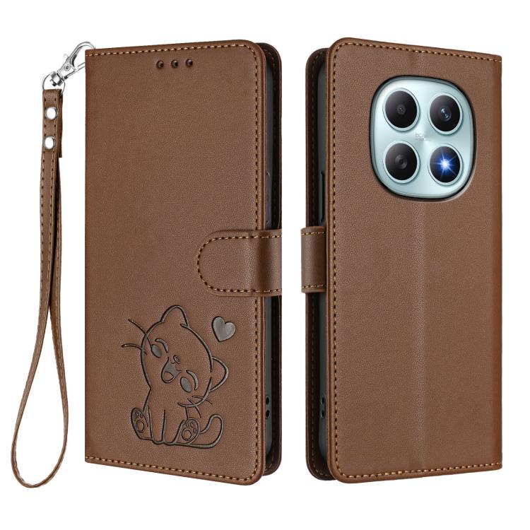 For Redmi Note 15 5G / 4G 164mm / Poco M8 5G Embossed Heart Cat Leather Phone Case with Hand Strap