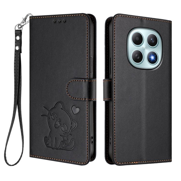 For Redmi Note 15 5G / 4G 164mm / Poco M8 5G Embossed Heart Cat Leather Phone Case with Hand Strap