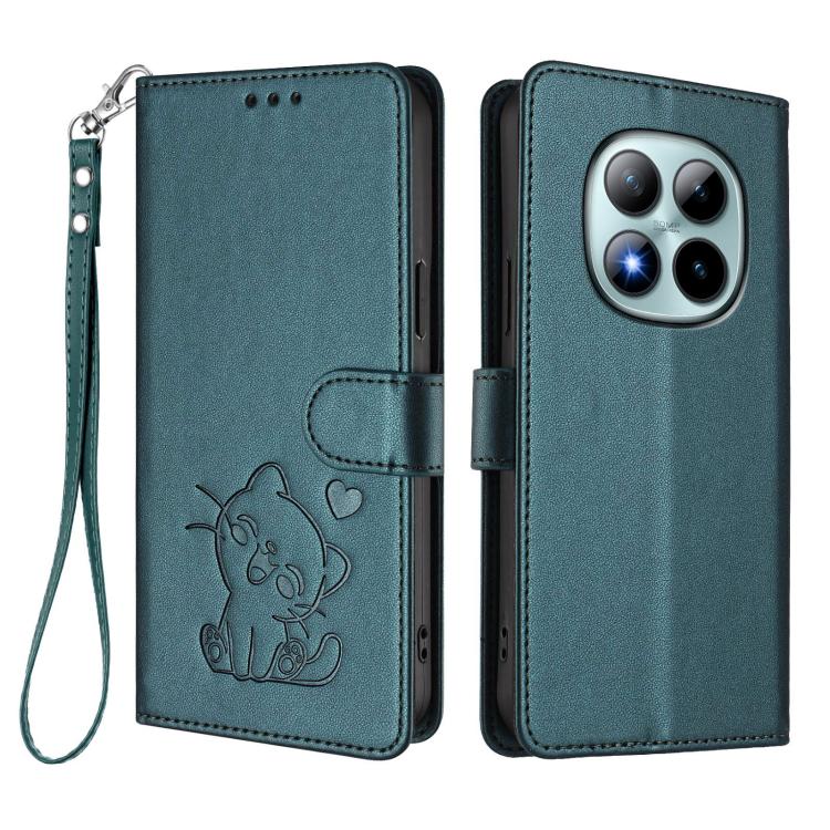 For Redmi Note 15 Pro+ 5G 163.3mm/Poco M8 Pro 5G Embossed Heart Cat Leather Phone Case with Hand Strap
