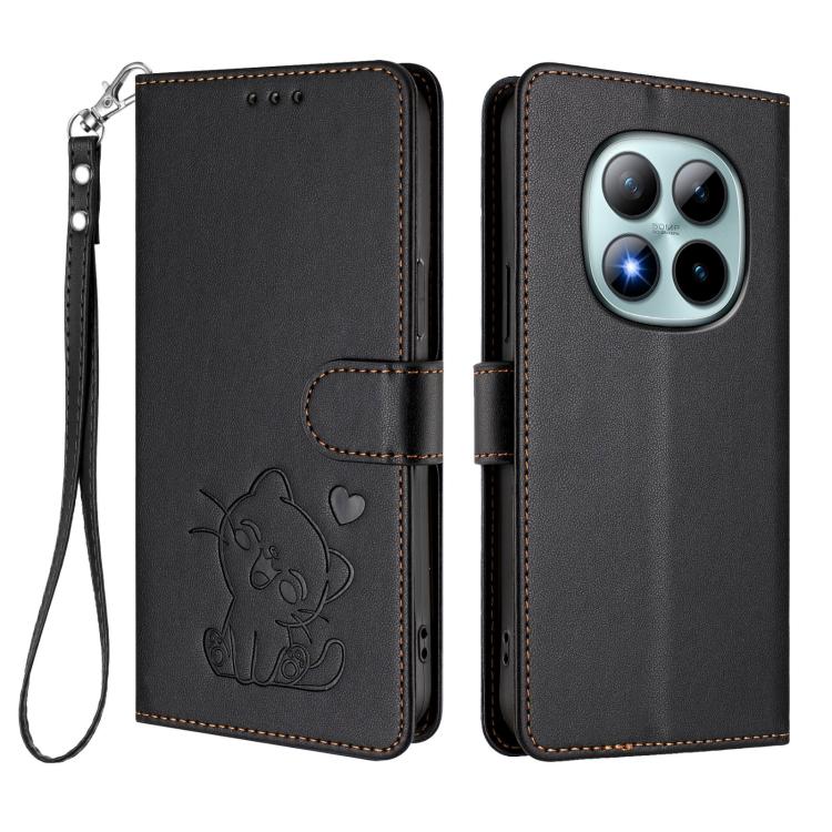 For Redmi Note 15 Pro+ 5G 163.3mm/Poco M8 Pro 5G Embossed Heart Cat Leather Phone Case with Hand Strap