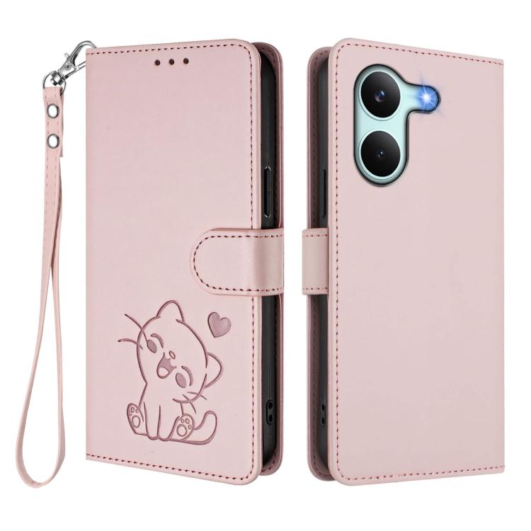 For Redmi Turbo 5 5G / Poco X8 Pro 5G Embossed Heart Cat Leather Phone Case with Hand Strap