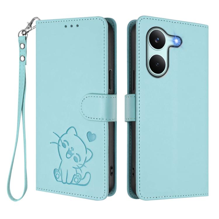For Redmi Turbo 5 5G / Poco X8 Pro 5G Embossed Heart Cat Leather Phone Case with Hand Strap