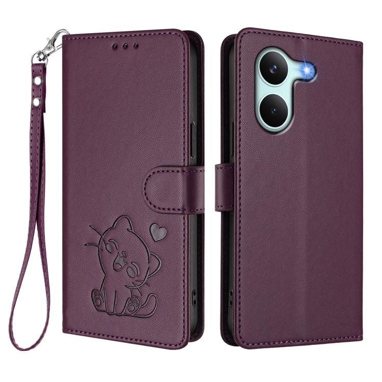 For Redmi Turbo 5 5G / Poco X8 Pro 5G Embossed Heart Cat Leather Phone Case with Hand Strap