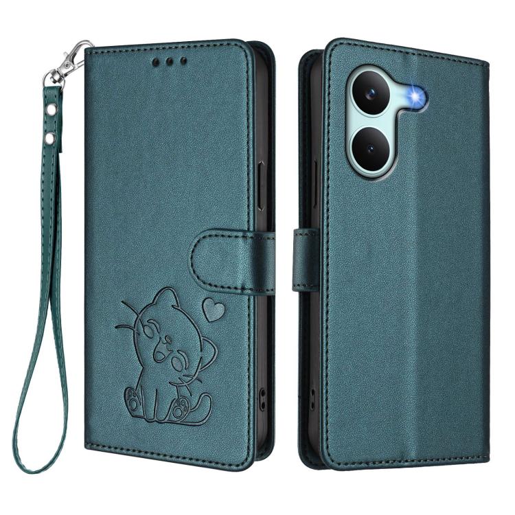 For Redmi Turbo 5 5G / Poco X8 Pro 5G Embossed Heart Cat Leather Phone Case with Hand Strap