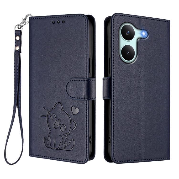For Redmi Turbo 5 5G / Poco X8 Pro 5G Embossed Heart Cat Leather Phone Case with Hand Strap